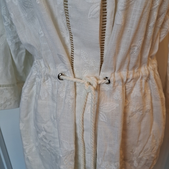 Chico's medium Petite 12-14 jacket rayon linen long snap front drawstrin… - Picture 4 of 7